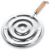 Image de Vilde Plaque de protection pour cuisinière - Ø 21 cm - Avec poignée en bois et bracelet en cuir - Plaque métallique pour plaque de cuisson à gaz - Répartition uniforme de la chaleur - Protection pour