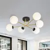 Image de EMIBIG LIGHTING Plafonnier Magnum, à 6 lampes, blanc opale/doré/noir, verre
