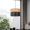 Image de TK Lighting Suspension Nicol, noir/imitation bois, Ø 50 cm, 1 lampe à 3 x E27