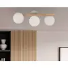 Image de TK Lighting Plafonnier Estera, verre opalin, bois, à 3 lampes