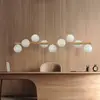 Image de TK Lighting Suspension Estera, verre opalin, bois, à 9 lampes