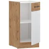 Image de ROCK - Meuble bas - Mélaminé chêne Lancelot et Blanc brillant - 40 cm - 1 porte battante - Plan de travail non inclus