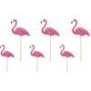 Image de PartyDeco Lot de 6 décorations sur picks flamants roses pour fête à thème hawaïen Aloha, bois, rose