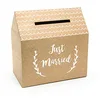 Image de Just Married Boîte cadeau en papier kraft 30,5 cm x 1 pièce pour mariage Marron Blanc Naturel Décoration de mariage Boîte à cartes