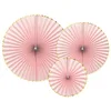 Image de Lot de 3 rosettes en papier décoratives - 23-40 cm - Éventails décoratifs - Fleurs suspendues - Pour mariage, anniversaire - Rose