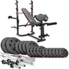 Image de HOP-SPORT® Banc de Musculation Pliable HS-1065, Pupitre de Curl, Papillon, Presse Jambes, Set d’haltères de 75 kg, Disques de Poids Plastique alésage 31 mm et Barres d'haltères Longue et Courtes, Noir