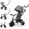 Image de Tricycle Kinderkraft ASTON 2 PLUS évolutif 6 en 1 siège pivotant 360° semi-allongé guidon parental canopy Gris