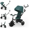 Image de Tricycle Kinderkraft ASTON 2 PLUS avec guidon parental évolutif 6 en 1 siège 360° canopy réglable semi-allongé Vert