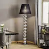 Image de Argon Lampadaire textile Fulda, abat-jour noir, pied chromé