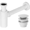 Image de Rea SIPHON AVEC BONDE DE LAVABO UNIVERSEL CLIC-CLAC WHITE Universel Syphon en Laiton pour Lavabo et Évier Salle de Bain (Blanc)