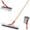 Image de KADAX Aérateur de Gazon Scarificateur Manuel Jardin Pelouse Mousse Accessoires de Jardin en Métal Râteau de Coupe Cultivateur Aérateur de Pelouse Scarificateur à Main (Simple Face avec Manche )