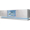 Image de Mirjan24 Armoire TV, Qiu, meuble TV, ouverture sans poignée, meuble TV, meuble TV, système de fermeture amortie, avec éclairage LED (modèle : 200, blanc/blanc brillant)