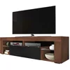 Image de Selsey Bianko - Meuble TV/Banc TV 140 cm (sans LED, Noyer Caravaggio/Noir Brillant)