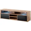 Image de Selsey Mario - Meuble TV/Banc TV avec LED, Chêne Wotan Mat/Noir Brillant, 140 cm