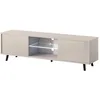 Image de Selsey Meuble TV Debout sur Pieds Noirs Armoire De Télévision avec Éclairage LED 140 cm Beige Gris Lefyr