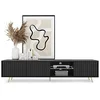 Image de Selsey Meuble TV Armoire De Télévision sur Pieds Doré 175 cm À Lamelles Éclairage LED Noir Bello