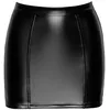 Image de Jupe noire F341 en dentelle, mini jupe serrée au look mouillé élégant avec empiècement en dentelle transparente et laçage décoratif, parfaite pour un look sexy, Noir , 46
