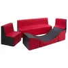 Image de Velinda Meubles, Chambre d'enfants, Éco-Cuir matelassé: 2xfauteuil+canapé+Pouf dépliant (Couleur: Noir-Rouge)