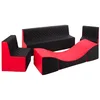 Image de Velinda Meubles, Chambre d'enfants, Éco-Cuir matelassé: 2xfauteuil+canapé+Pouf dépliant (Couleur: Rouge-Noir)