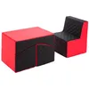 Image de Velinda Meubles, Chambre d'enfants, Éco-Cuir matelassé: Fauteuil+Pouf dépliant, Repos (Couleur: Rouge-Noir)