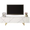 Image de Mirjan24 Litarez Meuble TV bas 180 cm avec 3 battants/portes, système d'ouverture sans poignée, pieds en métal doré, meuble TV, meuble TV, banc TV (blanc/blanc brillant)