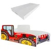 Image de KOBI Enfant Tracteur Rouge Car Auto | 70 x 140 cm | Thème Ferme Agro | Enfants Garcon Fille | avec Sommier et Matelas | Cabane avec Barriere