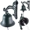 Image de KADAX Cloche de porte en fonte, cloche de jardin avec cordon, cloche murale décorative de style rustique, cloche pour porte extérieure, sonnette murale (vert)