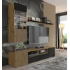 Image de BIM Furniture Meuble TV AURIS 200 cm - Banc TV Moderne en Chêne Artisan et Noir - 3 Portes, 2 Niches Push-to-Open, Façade Rainurée MDF