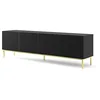Image de BIM Furniture Meuble TV Ravenna avec 4 Portes en Bois Et Cadre Doré - Noir Mat - L 200 X P 42 X H 58 Cm