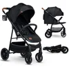 Image de LIONELO Zoey poussette buggy jusqu'à 15 kg, capote XXL avec protection solaire, position allongée, repose-pieds réglable, roues en mousse EVA, moustiquaire pliable Noir