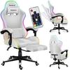 Image de huzaro Force 4.7 Chaise de Gaming Éclairage LED RGB | Ergonomique | Charge Max 140 kg | Double Inclinaison | Accoudoirs | Coussin Lombaire | Repose-Pieds | Maille RVB | Couleur Blanche
