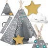 Image de NUKIDO Children's Tent Teepee Tent Cotton Wooden Frame Enchanting Design Development Promotes Easy to Clean 120 x 120 x 165 cm Lights Grey