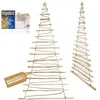 Image de BOGATECO Sapin de Noël fait à la main - 205 cm de haut - En bois de noisetier - Pendentif décoratif - Avec lumières LED de 10 m - Plaques de bois reliées à une corde en jute d'une épaisseur de 6 mm