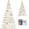 Image de BOGATECO Sapin de Noël fait à la main Hauteur 205 cm avec décorations en bois de noisette, pendentif décoratif avec lumières LED de 10 m, panneaux en bois reliés à une corde de jute avec un
