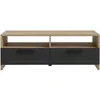 Image de Meuble TV PILVI - Style contemporain - Décor Chêne et Noir - 2 Abattants + 2 niches - L 95 x P 36 x H 345 cm