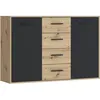 Image de Buffet PILVI - Style contemporain - Particules mélaminé - Décor Chêne et noir - 2 portes + 4 tiroirs - L 1226 x P 342 x H 817 cm