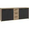 Image de Buffet PILVI - Style contemporain - Particules mélaminé -Décor Chêne artisan et Noir- 4 portes + 3 tiroirs - L1792 x P42 x H745