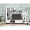 Image de Meuble TV paroi PILVI - Particules mélaminé -Décor blanc mat - porte vitrée + 1 abattant + 5 niches - L220 x P41 x H1775 cm