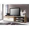 Image de Meuble TV PILVI - Style contemporain - Particules mélaminé - Décor Chêne et blanc - 1 Abattant + 2 niches - L 120 x P 42 x H 32 cm