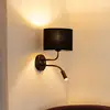 Image de Duolla Applique murale Roller, velours noir, noir, avec lampe de lecture