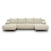 Image de Canapé panoramique convertible - 6 places - MIKA - Velours côtelé Beige - Coffre de rangement - 313 x 84 x 145 cm