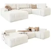 Image de MIUFORM Lulu U avec accoudoir et coffre de lit, canapé 8 places, en forme de U à droite, 333 x 213 x 94 cm, canapé convertible avec fonction couchage (beige)