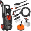 Image de LEHMANN Hudson Nettoyeur Haute Pression avec Pompe en Aluminium, Max. 220 Bar, 1800 W, Débit 450 l/h, Rayon d'action 10 m, Kit d'accessoires - Brosse Terrasse & Jantes, Canon à Mousse, Noir/Rouge