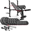 Image de HOP-SPORT® Banc de Musculation Pliable Multifonction HS-1055 Pupitre de Curl, Papillon, Presse jambes et Set d’haltères de 38 kg, Disques de poids en plastique alésage 31 mm et barres d'haltères, Noir