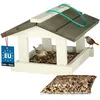 Image de KOTARBAU® Mangeoire Oiseaux À Suspendre - Bois Naturel - 21 x 23,5 cm - Mangeoire Oiseaux Extérieur Bois - Blanc & Gris - 0,5 kg Nourriture - Décoration Jardin