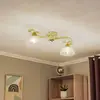 Image de Luminex Plafonnier Flora, deux abat-jour en verre, blanc/laiton