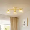 Image de Luminex Plafonnier Flora, trois abat-jour en verre, blanc/laiton