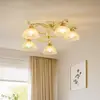 Image de Luminex Plafonnier Flora, cinq abat-jour en verre, blanc/laiton