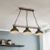 Image de Luminex Suspension Hakon à 3 lampes brun rouille/bois naturel