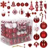 Image de SPRINGOS Lot de 153 boules d'arbre, incassables, différentes formes, un ensemble, décoration d'arbre de Noël, décoration (rouge, blanc)